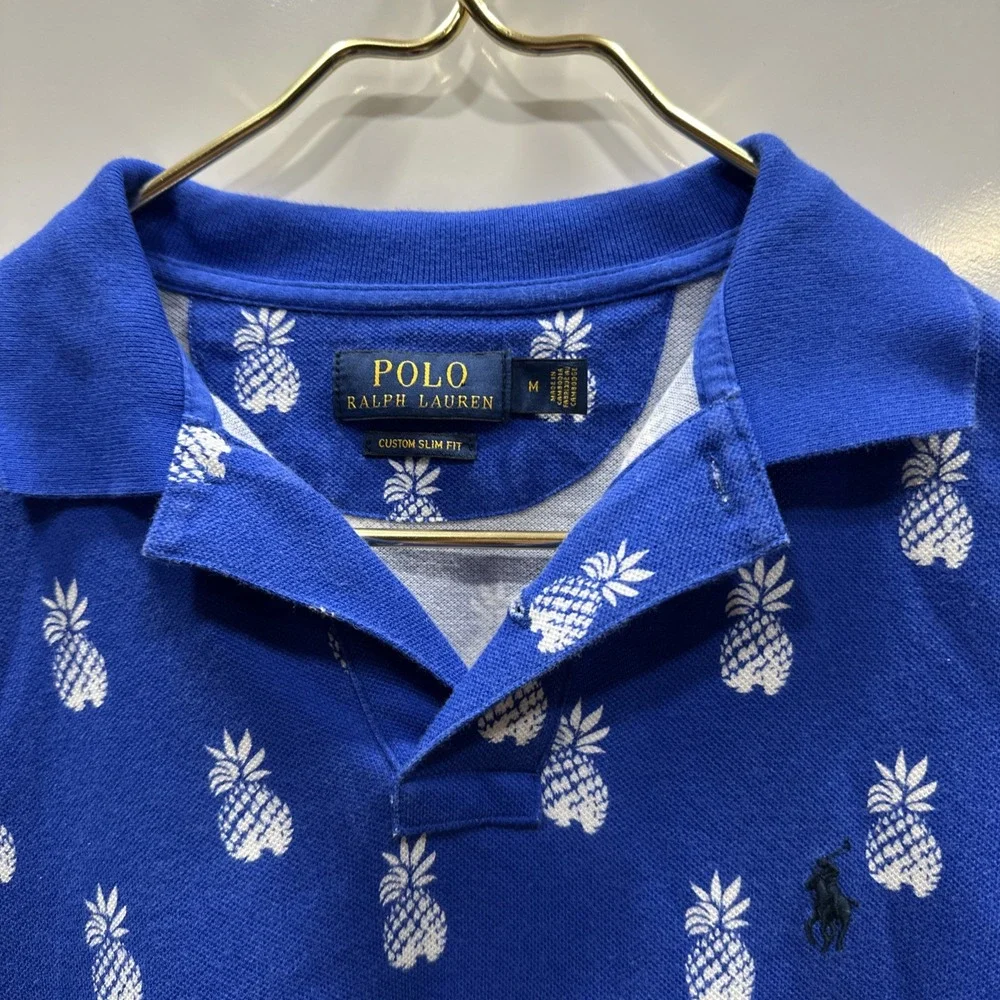 Polo Ralph Lauren Polo Shirt Mens M Blue Pineapples Cotton Custom Slim‎ Fit